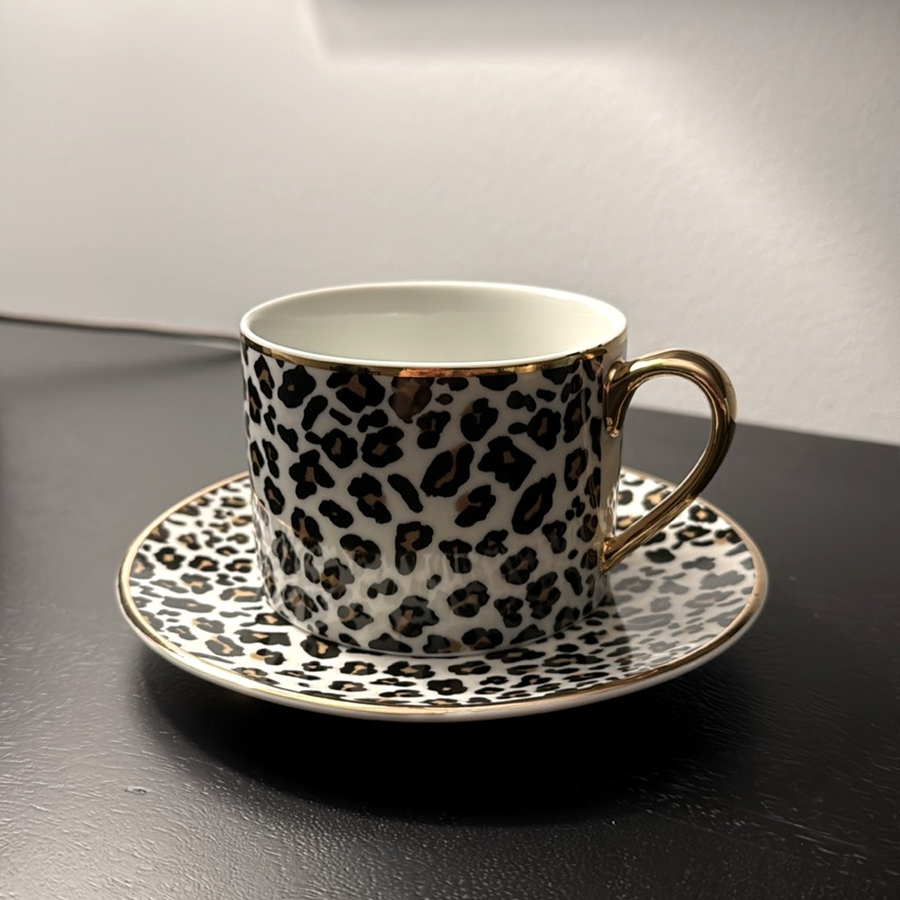 H&M Leopard Gold Rim Porcelain Cup and Plate